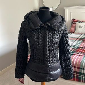 Black Benetton peplum down coat small